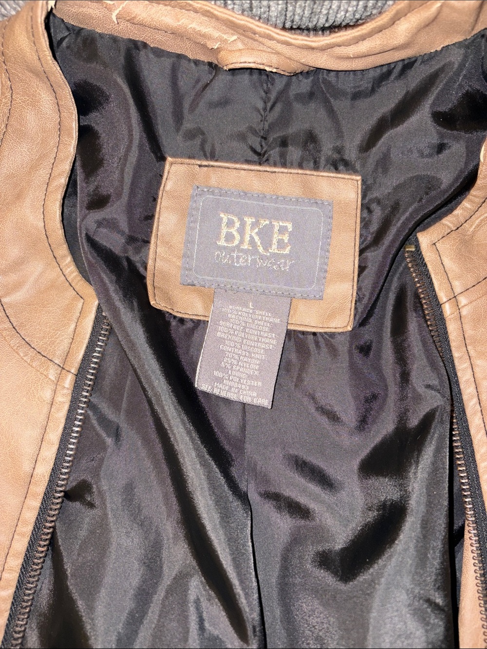 BKE Womens Tan Brown Faux Leather Jean Jacket